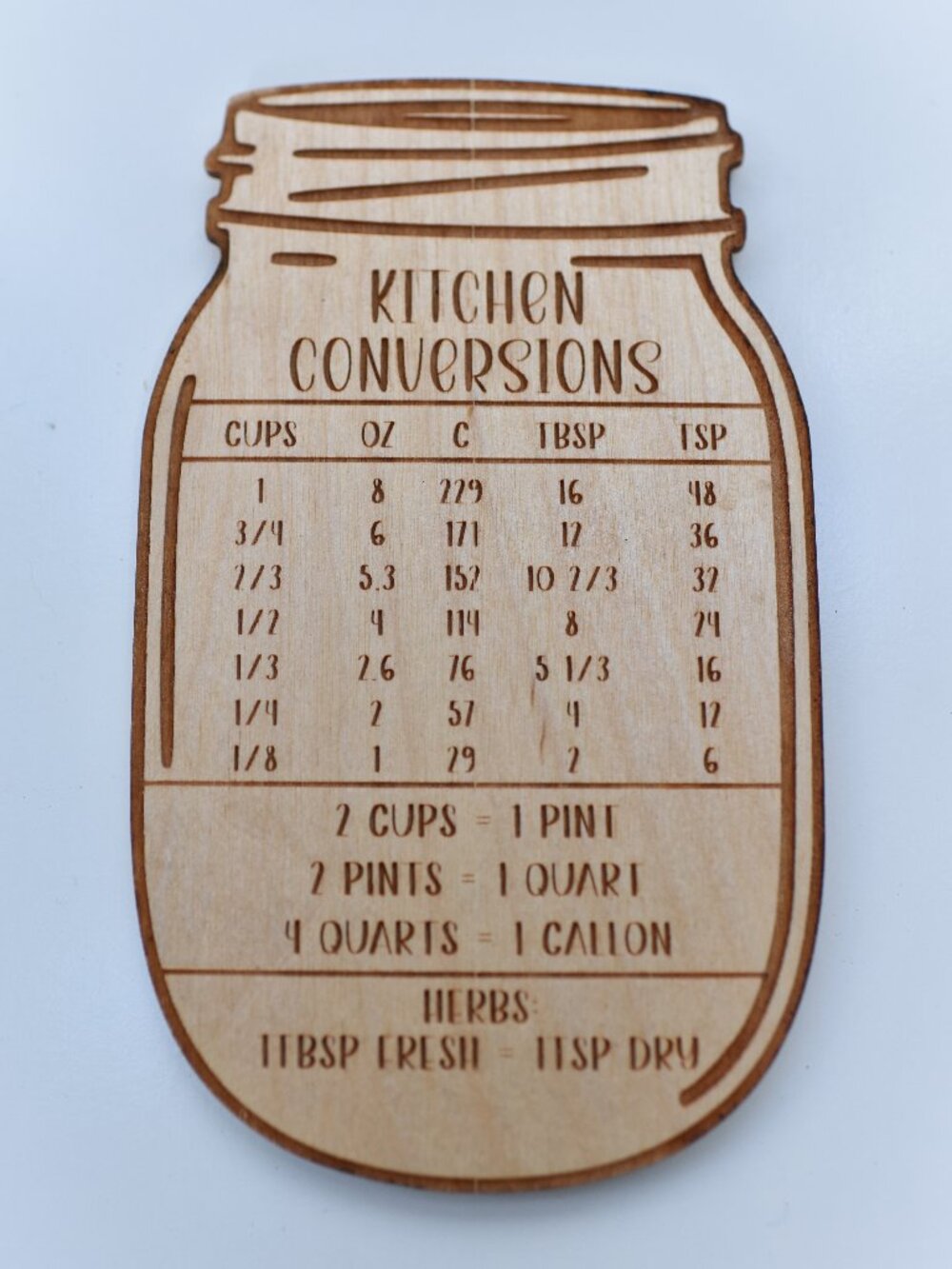 Magnetic Mason Jar Kitchen Conversions Wood Sign — Baker's Chart